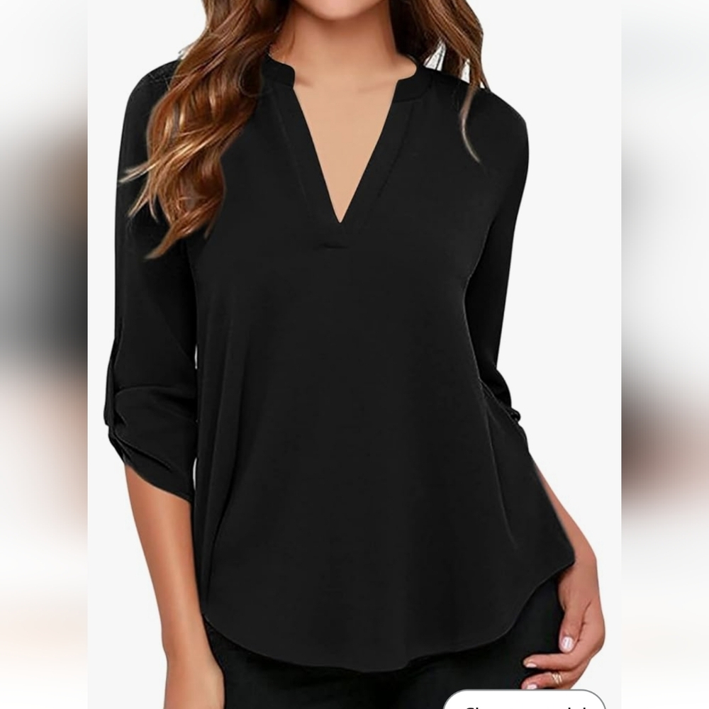 🔥2For$20 roswear Women's Chiffon V-Neck Business Casual Blouse Size M Black